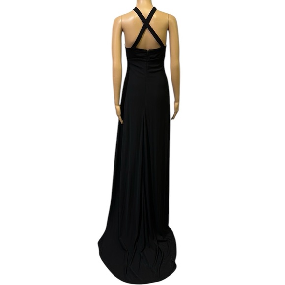 Calvin Klein Black Floor Length Train Criss Cross Back Evening Gown Womens 12 - Picture 7 of 11